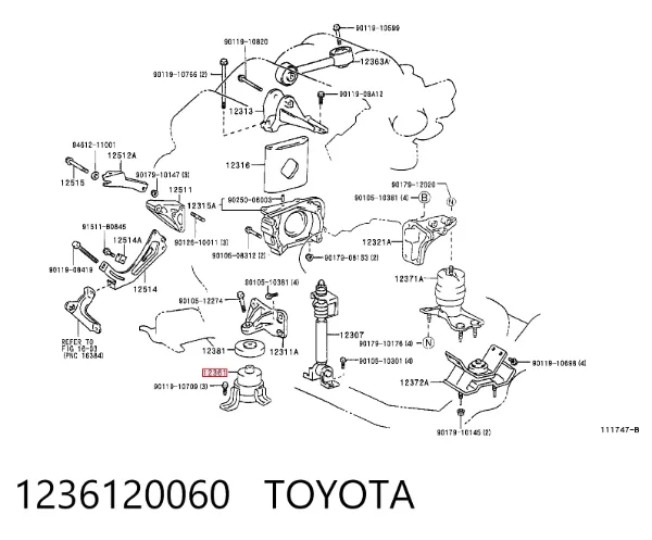 Soporte de motor delantero 1236120060 Toyota