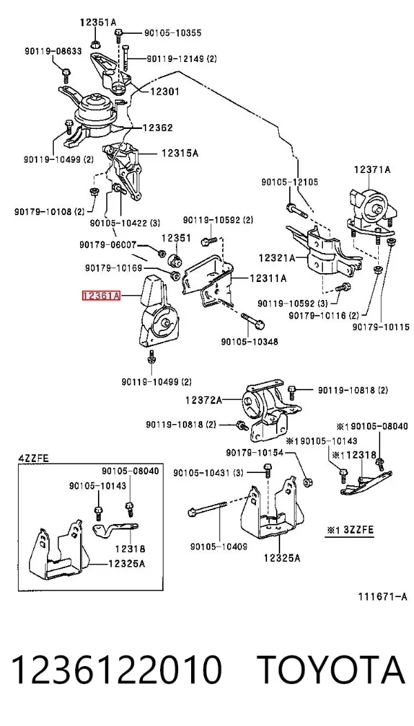 Soporte de motor delantero 1236122010 Toyota