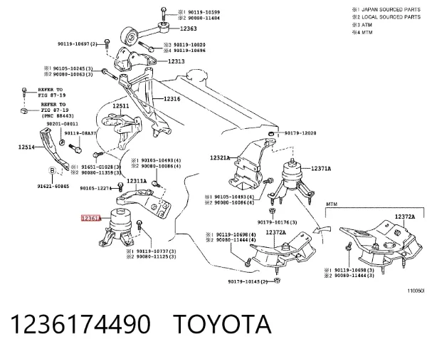 Soporte de motor delantero 1236174490 Toyota