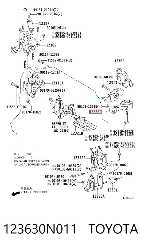 Soporte de motor trasero 123630N011 Toyota