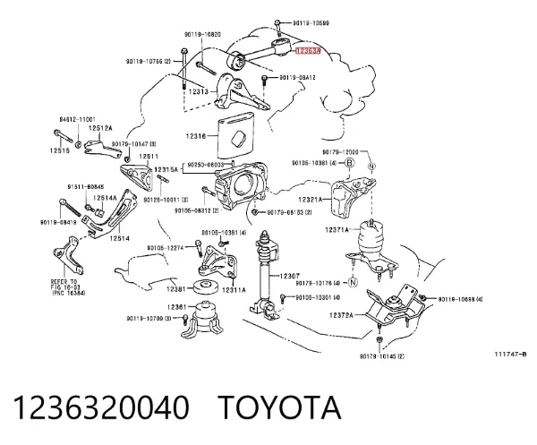 Soporte superior derecho del motor 1236320040 Toyota