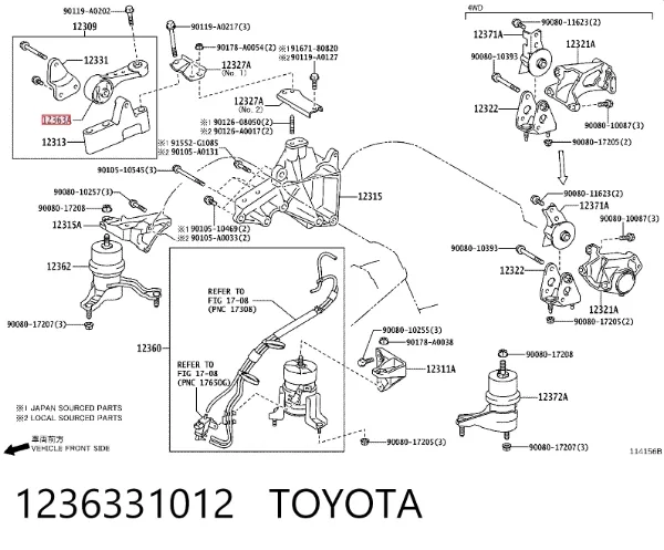 Soporte superior derecho del motor 1236331012 Toyota