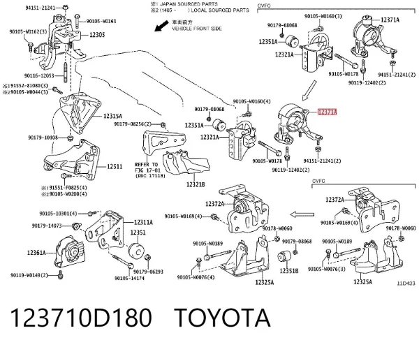 Soporte de motor trasero 123710D180 Toyota