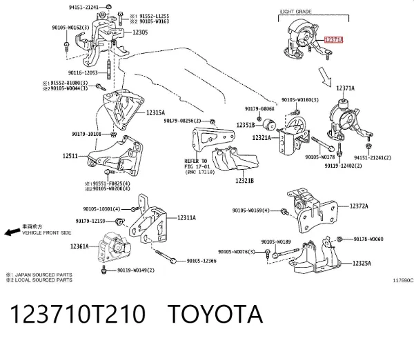Soporte de motor trasero 123710T210 Toyota
