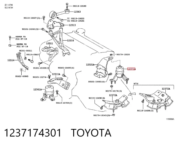 Soporte de motor trasero 1237174301 Toyota