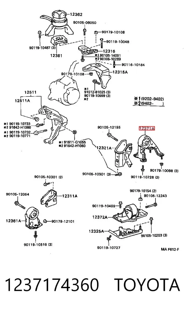 Soporte de motor trasero 1237174360 Toyota