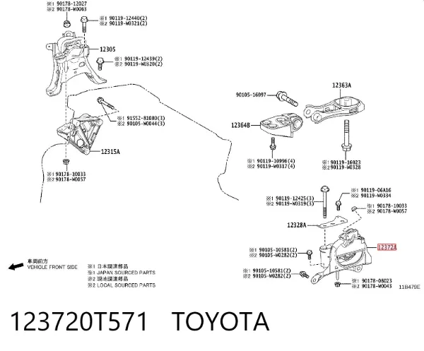 Soporte izquierdo del motor 123720T571 Toyota