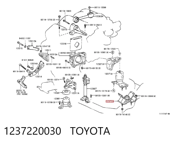Soporte izquierdo del motor 1237220030 Toyota