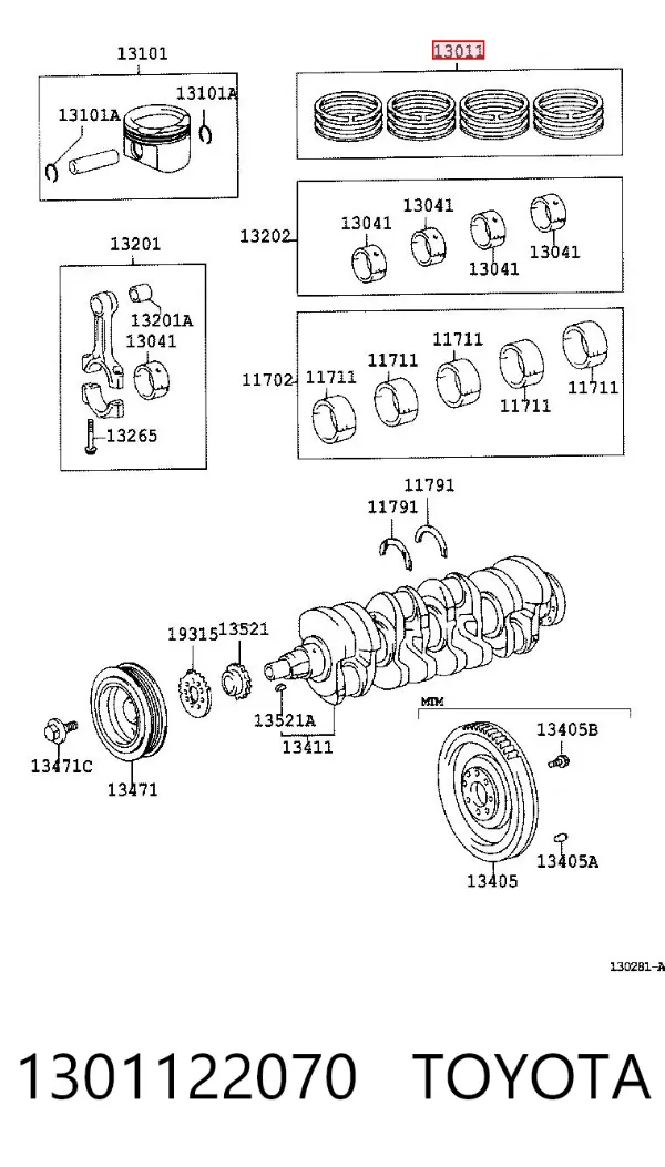 Juego de anillos de pistón, motor, STD 1301122070 Toyota
