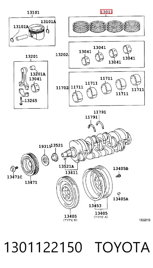 Juego de anillos de pistón, motor, STD 1301122150 Toyota