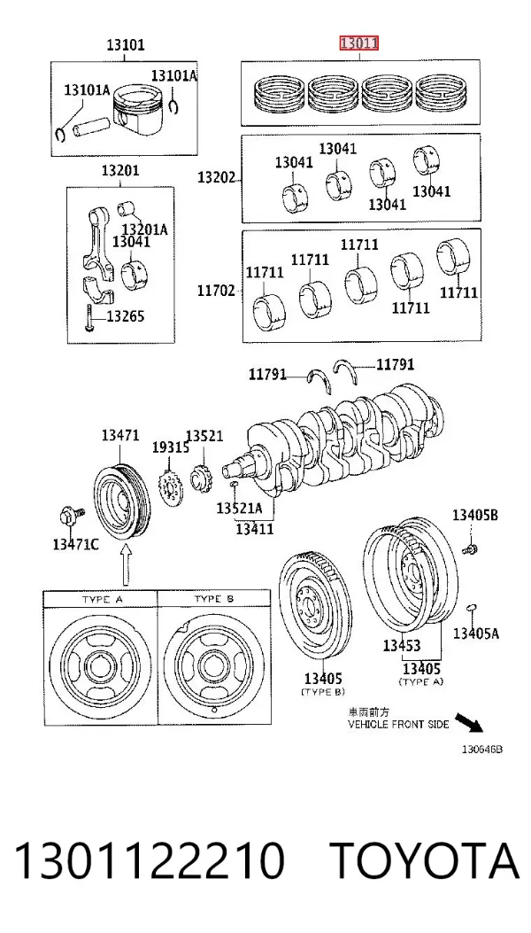 Juego de anillos de pistón, motor, STD 1301122210 Toyota