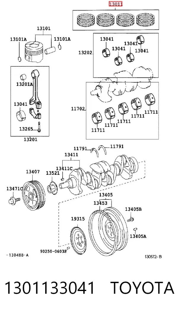 Juego de anillos de pistón, motor, STD 1301133041 Toyota