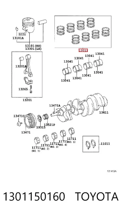 Juego de aros de pistón para motor, sobremedida (+0,25 mm) TOYOTA 1301150160