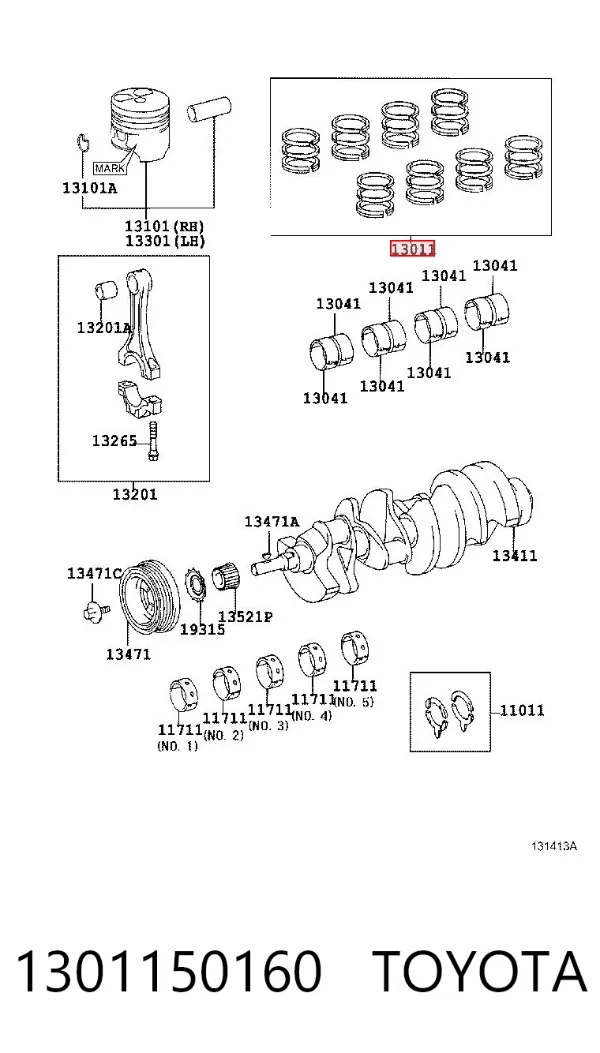 Juego de aros de pistón para motor, sobremedida (+0,25 mm) 1301150160 Toyota