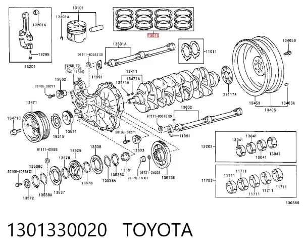 Juego de aros de pistón para motor, sobremedida (+0,50 mm) 1301330020 Toyota