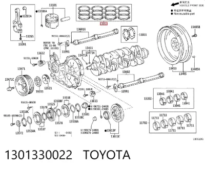 Juego de aros de pistón para motor, sobremedida (+0,50 mm) TOYOTA 1301330022