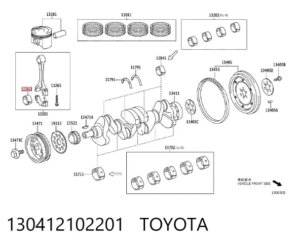 Juego de cojinetes de cigüeñal, cota de reparación (+0,25 mm) 130412102201 Toyota