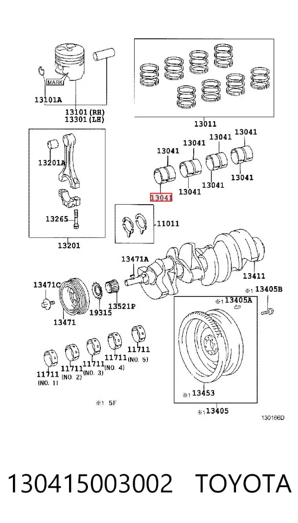 Juego de cojinetes de cigüeñal, cota de reparación (+0,25 mm) 130415003002 Toyota