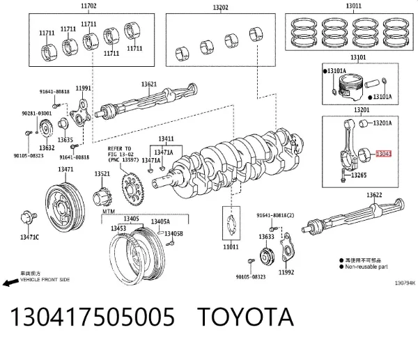 Cojinetes de biela 130417505005 Toyota