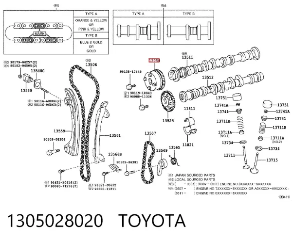 Rueda dentada del árbol de levas de admisión 1305028020 Toyota
