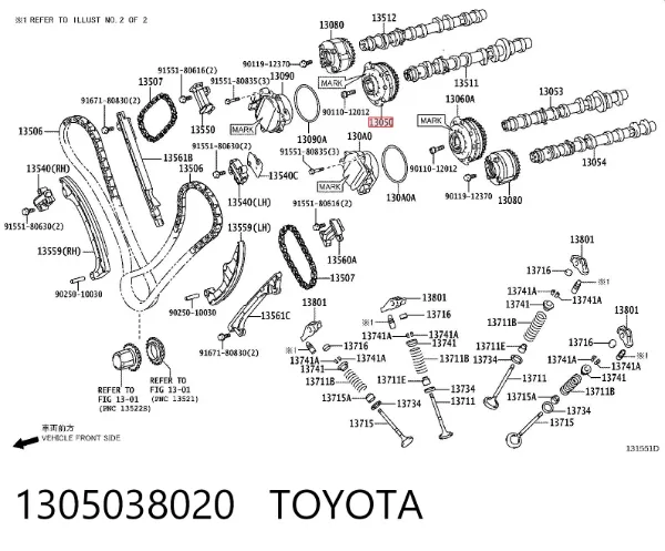 Rueda dentada del árbol de levas de admisión 1305038020 Toyota