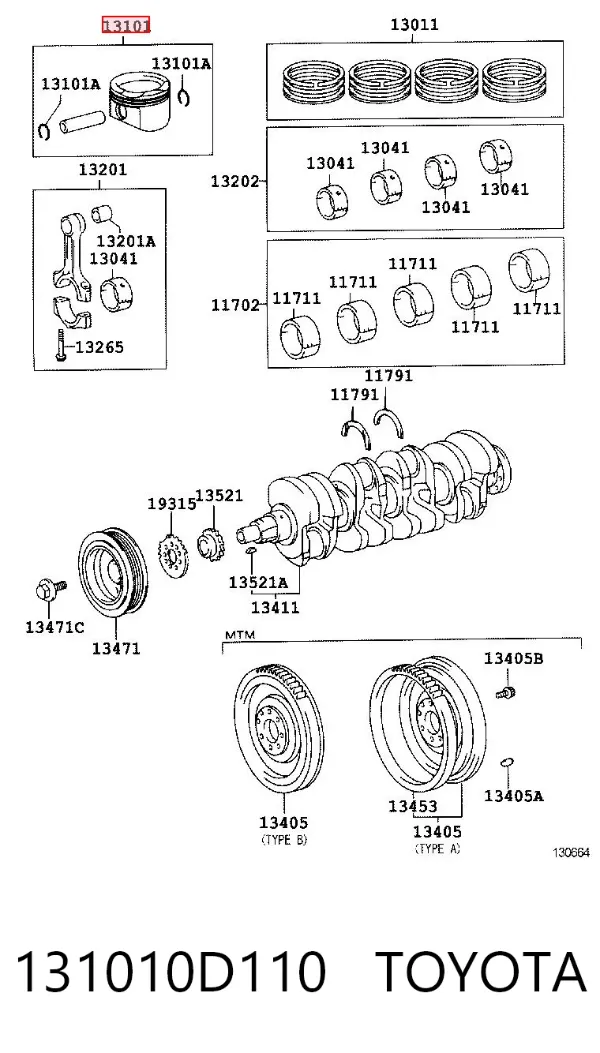 Pistón 131010D110 Toyota