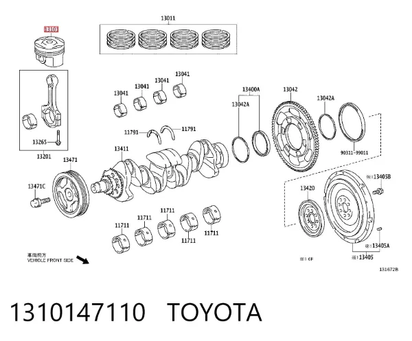 Pistón con bulón sin anillos, STD 1310147110 Toyota
