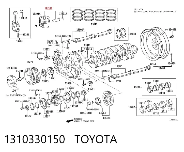 Pistón completo para 1 cilindro, segunda reparación (+0,50 mm) 1310330150 Toyota