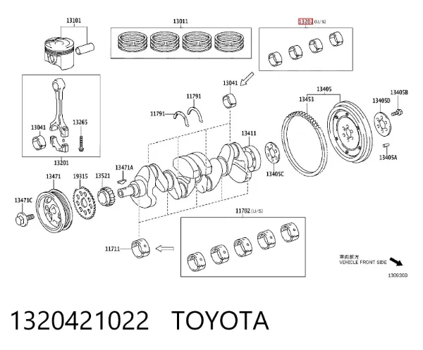 Juego de cojinetes de biela, cota de reparación (+0,25 mm) 1320421022 Toyota