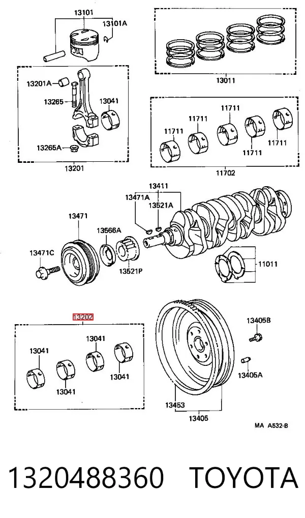 Juego de cojinetes de biela, cota de reparación (+0,25 mm) 1320488360 Toyota