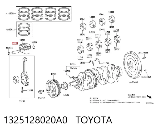 Bulón de pistón 1325128020A0 Toyota