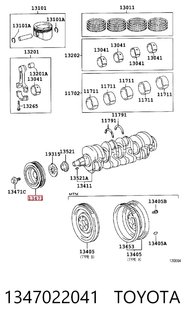 Polea de cigüeñal 1347022041 Toyota