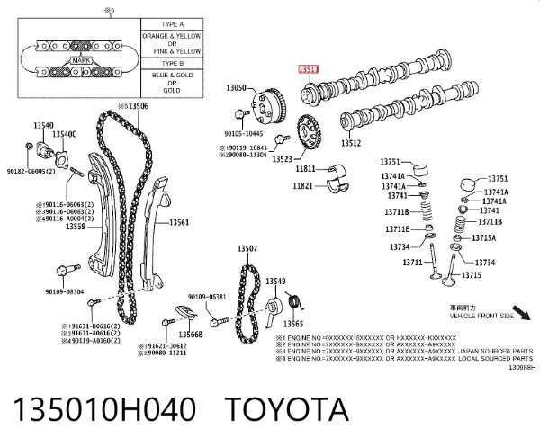 Árboles de levas 135010H040 Toyota