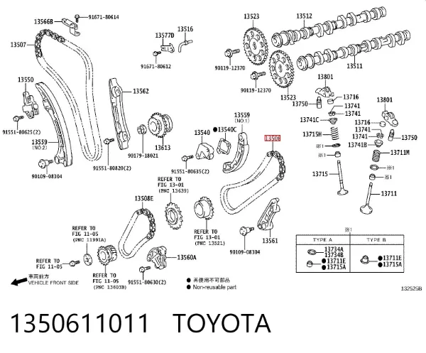 Cadena de distribución superior 1350611011 Toyota