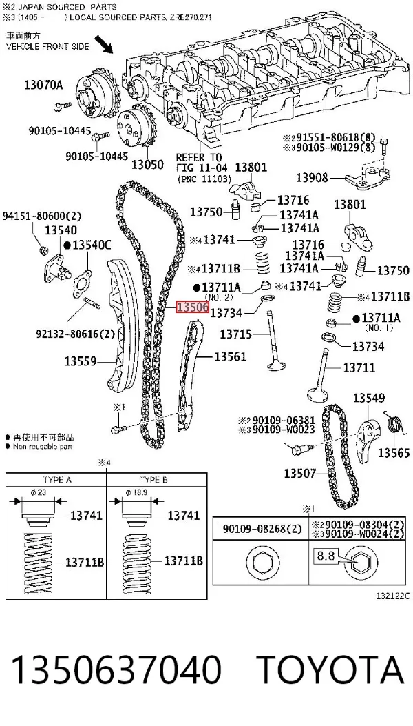 Cadena de distribución 1350637040 Toyota