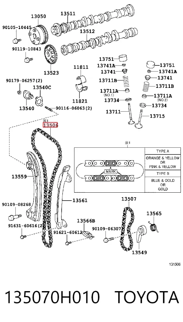 Cadena de distribución 135070H010 Toyota