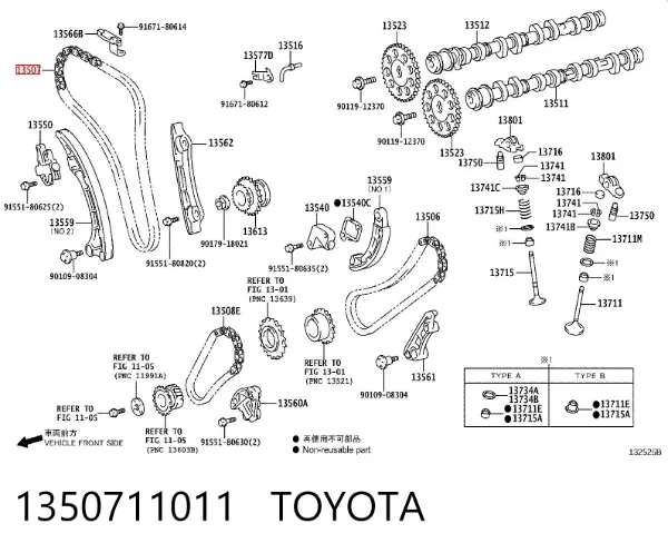 Cadena de distribución 1350711011 Toyota