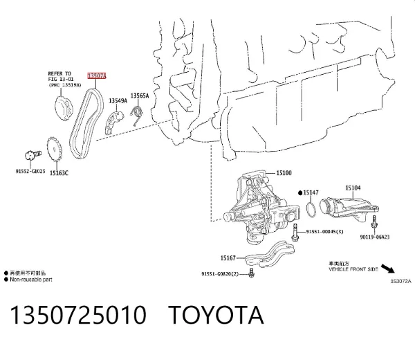 Cadena de la Bomba Aceite 1350725010 Toyota