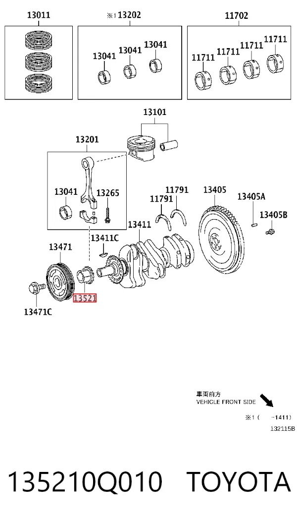Piñón del cigüeñal 135210Q010 Toyota