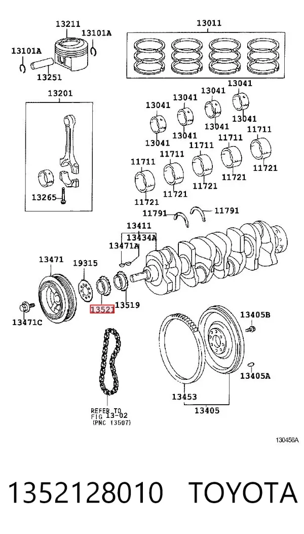 Piñón del cigüeñal 1352128010 Toyota