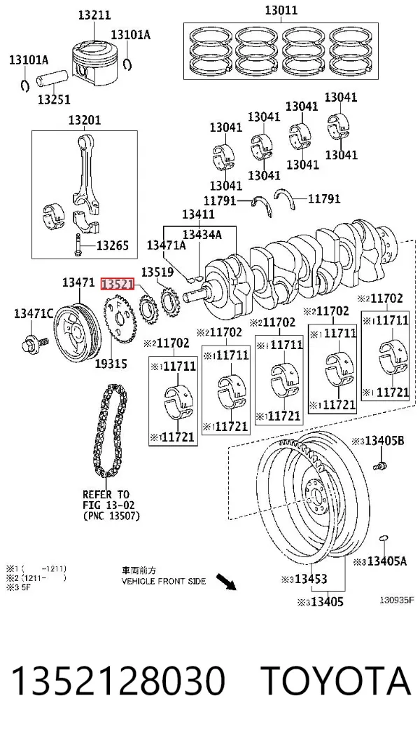 Piñón del cigüeñal 1352128030 Toyota