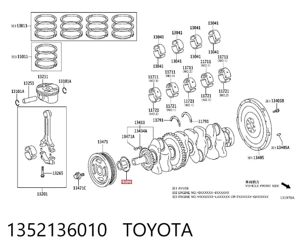 Piñón del cigüeñal 1352136010 Toyota