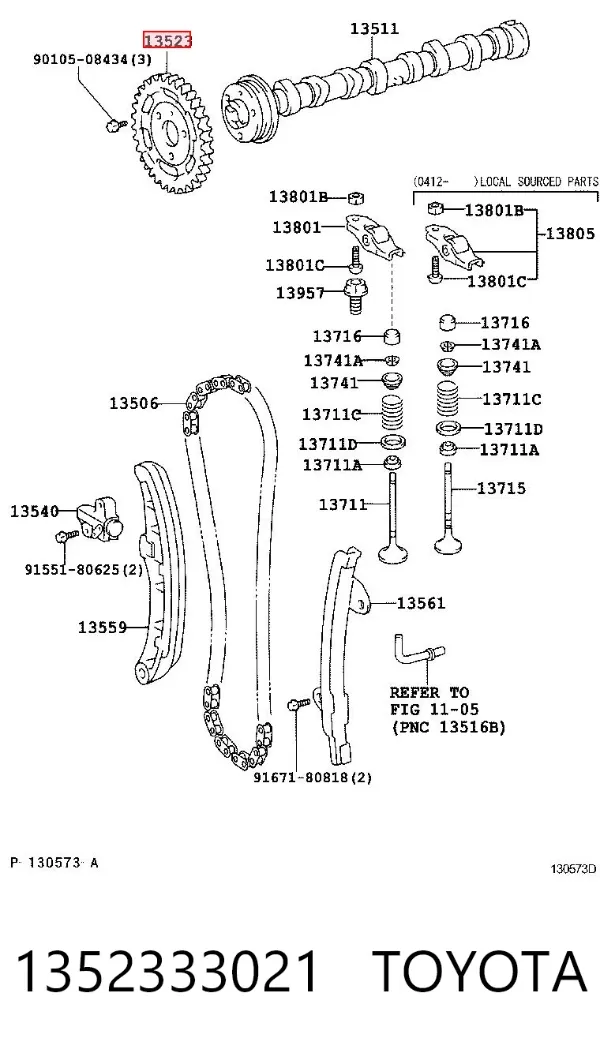 Piñón del árbol de levas 1352333021 Toyota