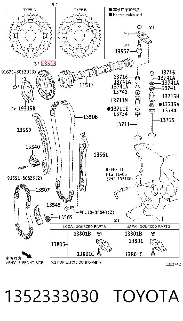 Piñón del árbol de levas 1352333030 Toyota