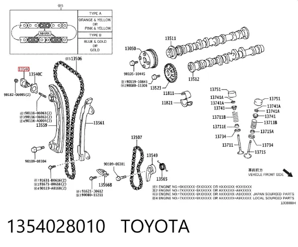 Tensor de cadena de distribución 1354028010 Toyota