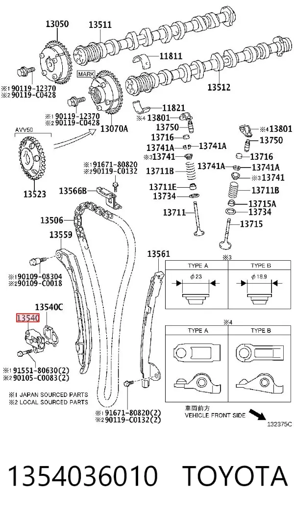 Tensor de cadena de distribución 1354036010 Toyota