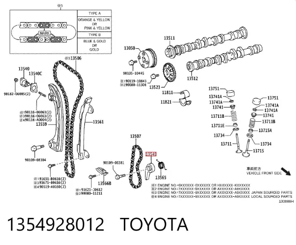 Tensor de cadena de bomba de aceite 1354928012 Toyota