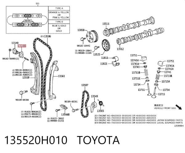 Junta del tensor de la cadena de distribución 135520H010 Toyota