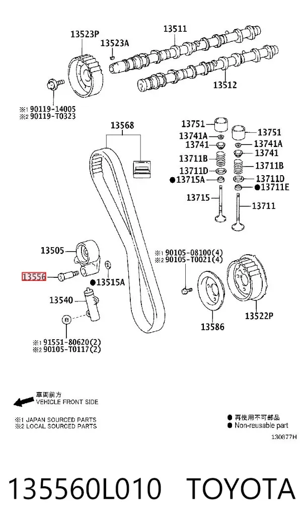 Perno del rodillo tensor de la correa de distribución 135560L010 Toyota