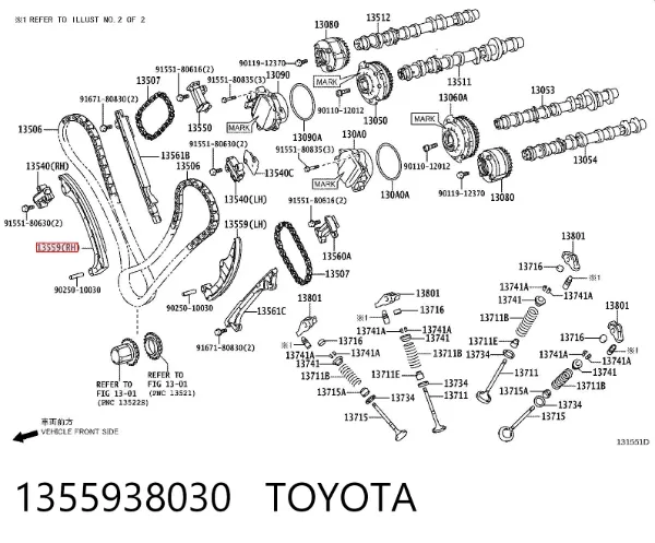 Guía derecha de cadena de distribución 1355938030 Toyota
